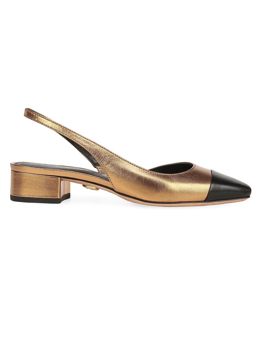 Veronica Beard Gold and Black Pointed Slingback Heels